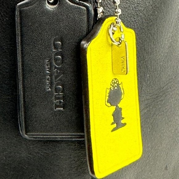 502. LE Coach Snoopy Peanuts Black Leather Bucket Bag Woodstock, Sally, Yellow - Picture 5 of 8